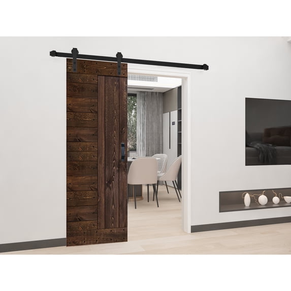 L Series 30in. X 84in. Kona Coffee Finished DIY Knotty Pine Wood Sliding Barn Door With Hardware Kit
