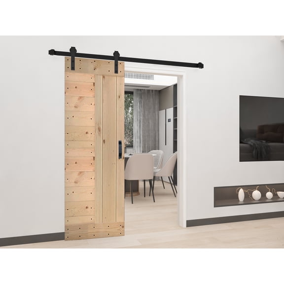 L Series 30in. X 84in. Unfinished Finished DIY Knotty Pine Wood Sliding Barn Door With Hardware Kit