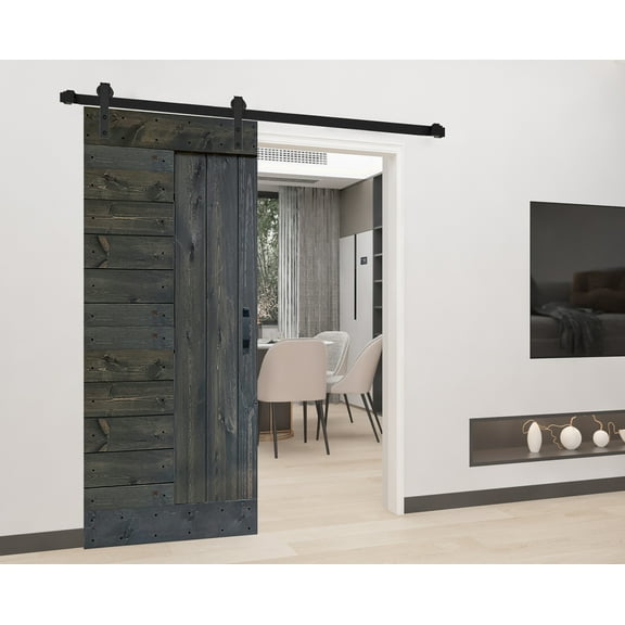 L Series 36in. X 84in. Carbon Gray Finished DIY Solid Wood Sliding Barn Door With Hardware Kit - Assembly Required