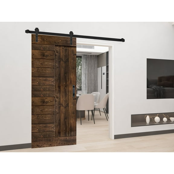 L Series 36in. X 84in. Kona Coffee Finished DIY Solid Wood Sliding Barn Door With Hardware Kit-Assembly Required