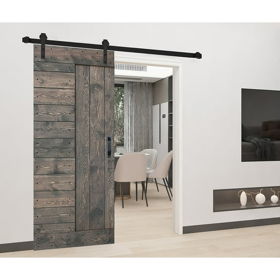 L Series 36in. X 84in. Smoky Gray Finished DIY Solid Wood Sliding Barn Door With Hardware Kit - Assembly Required