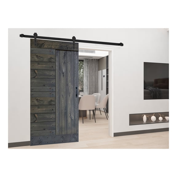 L Series 42in. X 84in. Carbon Gray Finished DIY Knotty Pine Wood Sliding Barn Door With Hardware Kit