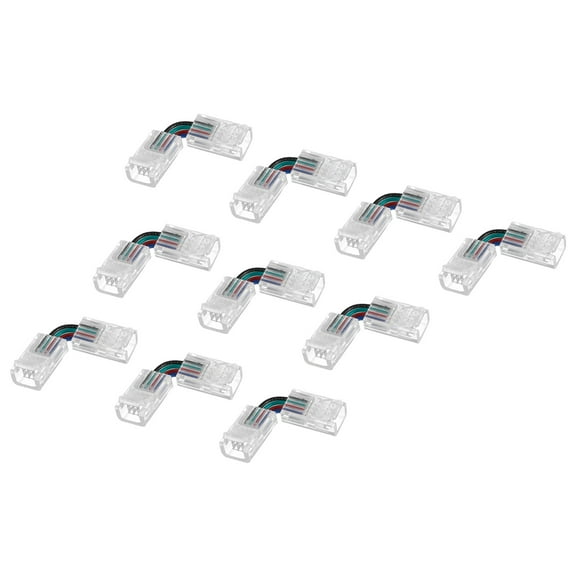 L Shape 4 Pin LED Connectors 8mm Wide 90 Degree Angle Corner Solderless Connectors for 5050 RGB LED Light Strips, 10Pack
