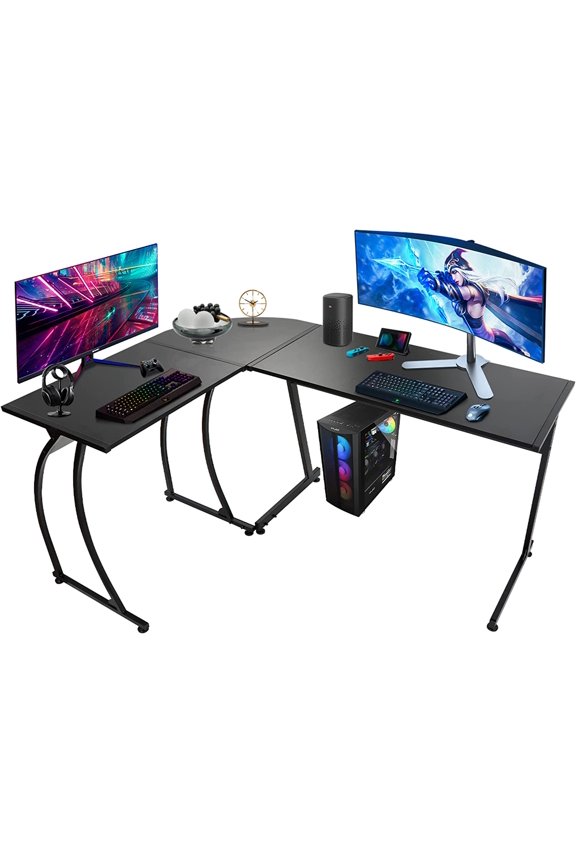 L-Shape 58.1in Corner Computer Desk Home Office PC Laptop Table Multipurpose Gaming Workstation with Solid Steel Frame/Waterproof Desktop
