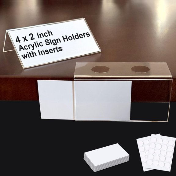 L-Shape Acrylic Sign Hoer,50Pack 4X2inch Shelf Labels,Price Tags,Food Labels for Party Buffet with Paper Inserts&Sticky Dots,for Library Bookshelf,Home,School,Office,Store Shelves.