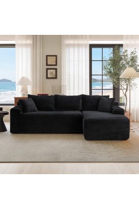 L-Shape Cloud Couch Modular Sectional Sofa Corduroy Boneless Sofa Couch with Chaise, No Assembly Sofa for Living Room, Black
