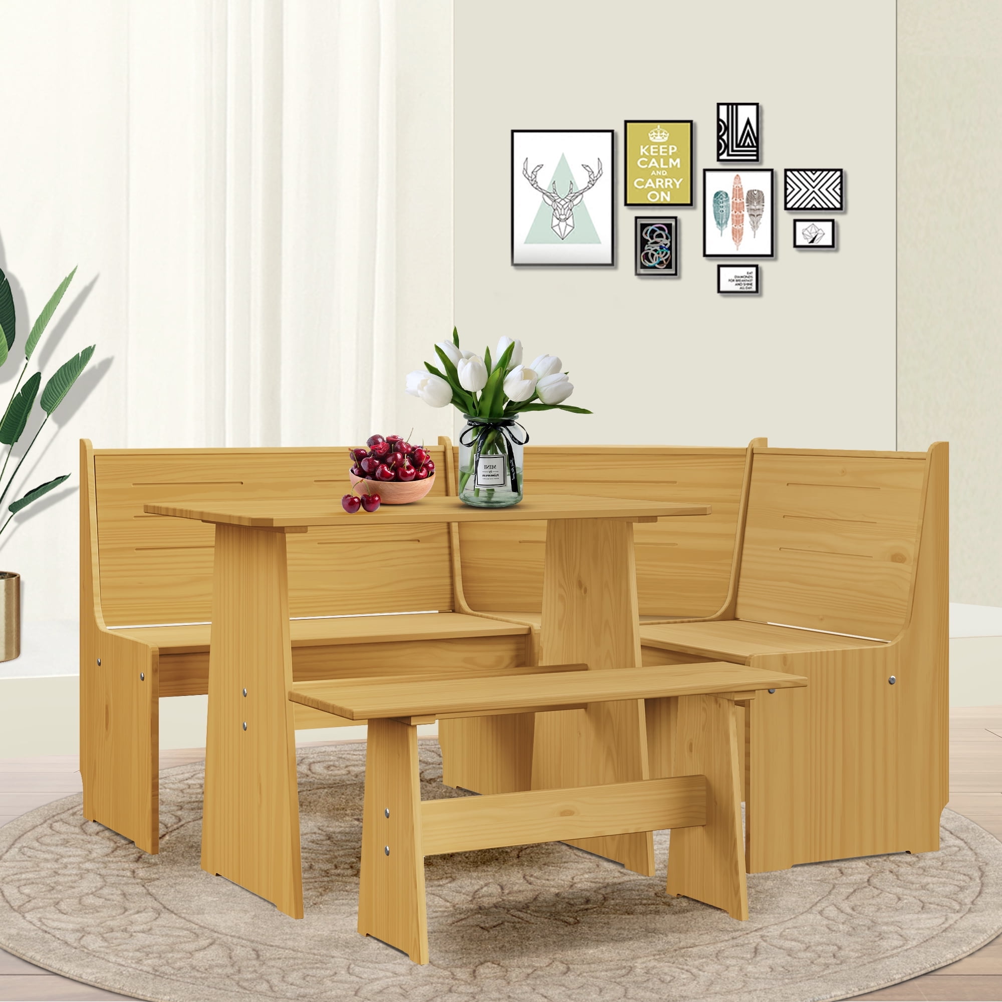 Breakfast Nook Kitchen Corner Dining Table Bench Chair Set, Space ...