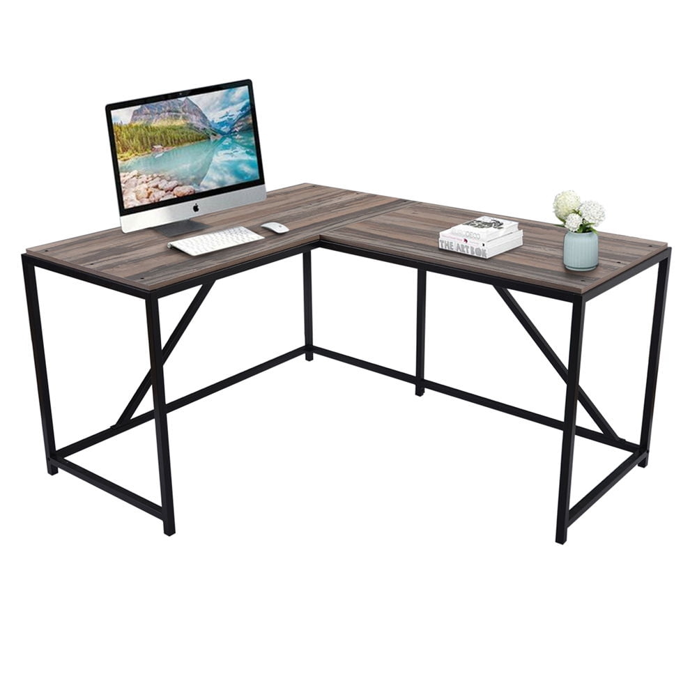L Shape Computer Desk Metal Frame Wood Writing Table Desk 58 Inch