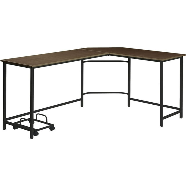 L Shape Computer Desk with CPU Holder and Casters Brown - Saltoro Sherpi