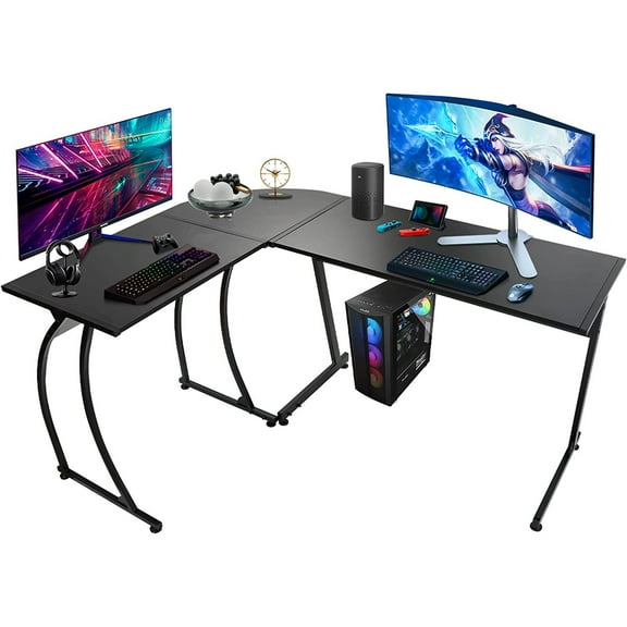 L-Shape Corner Computer Desk Home Office PC Laptop Table Multipurpose Gaming Workstation with Solid Steel Frame/Waterproof Desktop