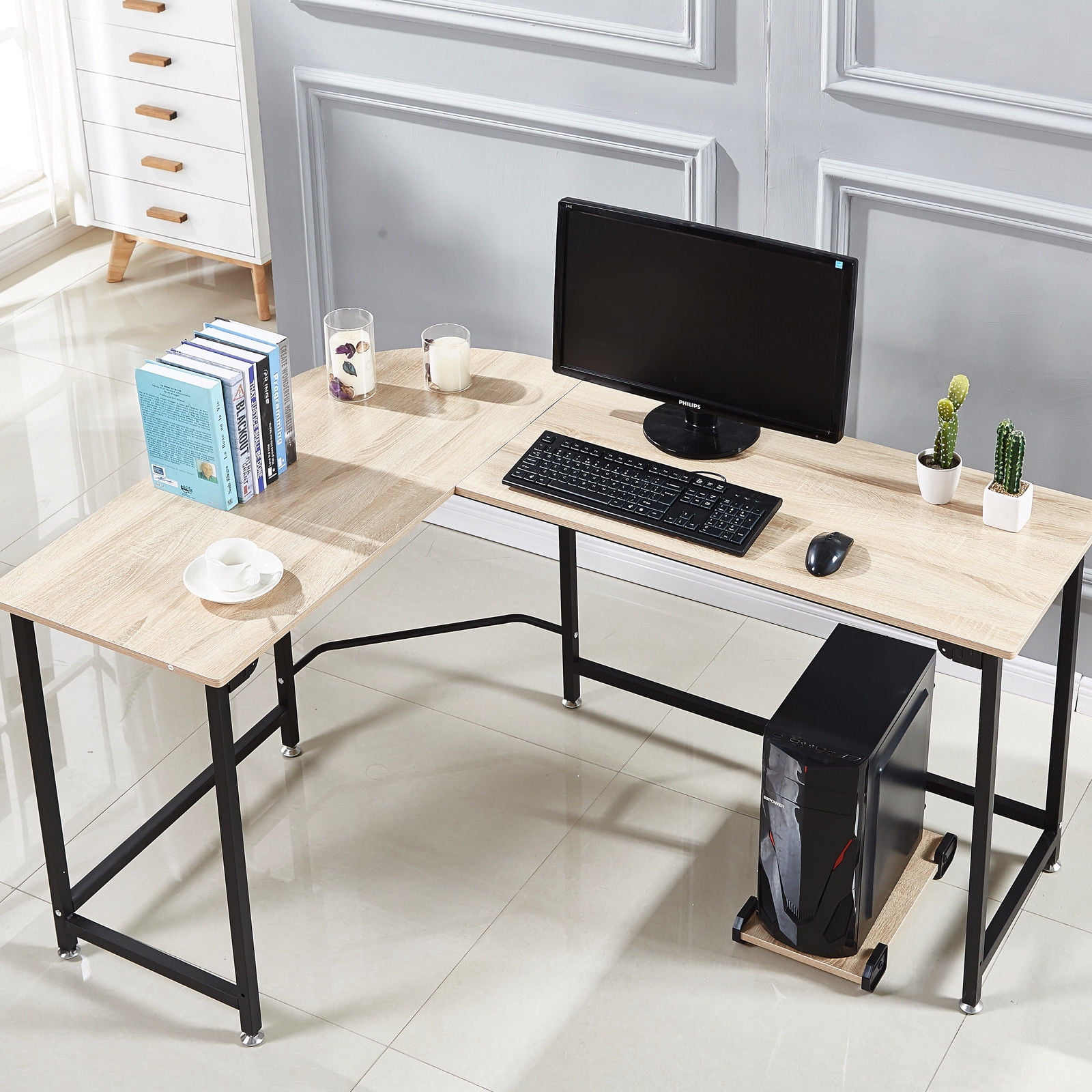 Ktaxon L-Shaped Computer Desk Corner PC Latop Table Study Office  Workstation Black