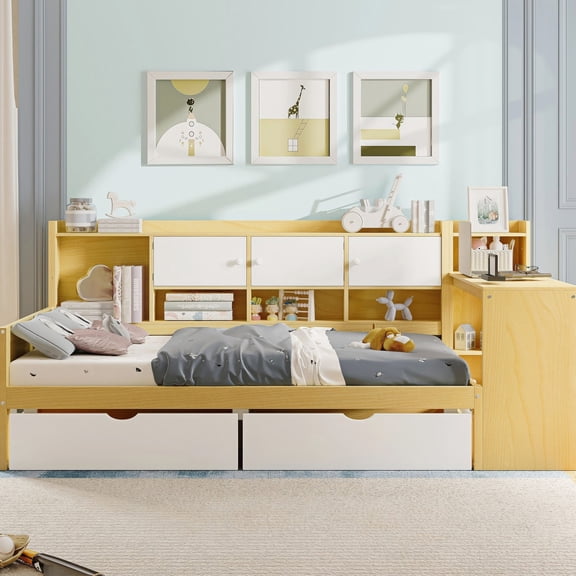 L-Shape Daybed with Built-in Storage Solutions/Organize Toys and Books Conveniently