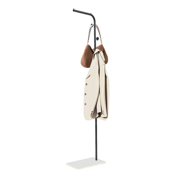 L-Shape Freestanding Cloak Rack, 67 in High Modern Black Cloak Rack and White Base, Use for Hallway Office, Bedroom Home Coat Hanger Stand Hat Clothes Hook