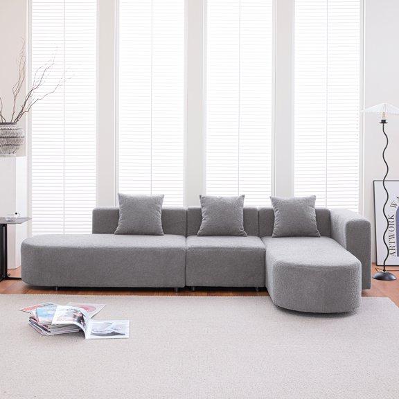 L Shape Gray Boucle With Curved Seat (facing Right) - Construction For Comfort Sectional Right Curved) Soft
