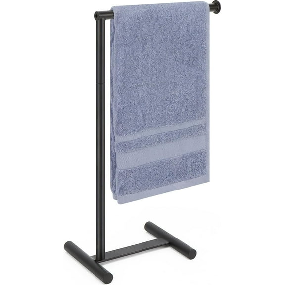 L-Shape Hand Towel Holder Stand, Metal Hand Towel Rack Modern Countertop Hand Towel Ring Standing Towel Bar for Bathroom Kitchen Vanity (Black)