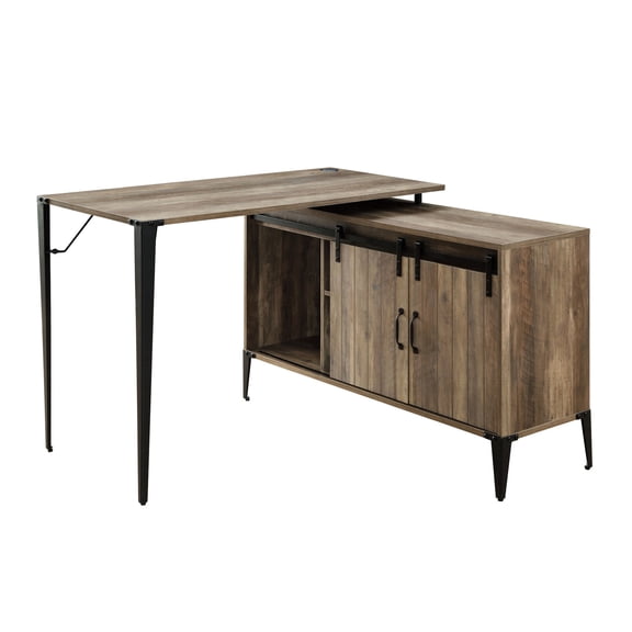 L-Shape Industrial Style Desk | Office Use, Large Work Area | Paper Composite Material | Built-in Outlets for Cables