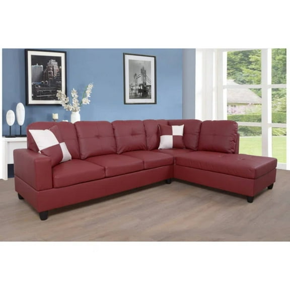 L Shape Leather sofa Couch Modern Sectional Couch with Chaise for Living Room Furniture Sets, Red