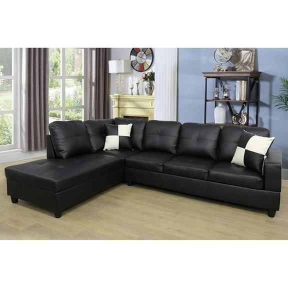L Shape Leather sofa Couch Modern Sectional Couch with Left Chaise for Living Room Furniture Sets, Black