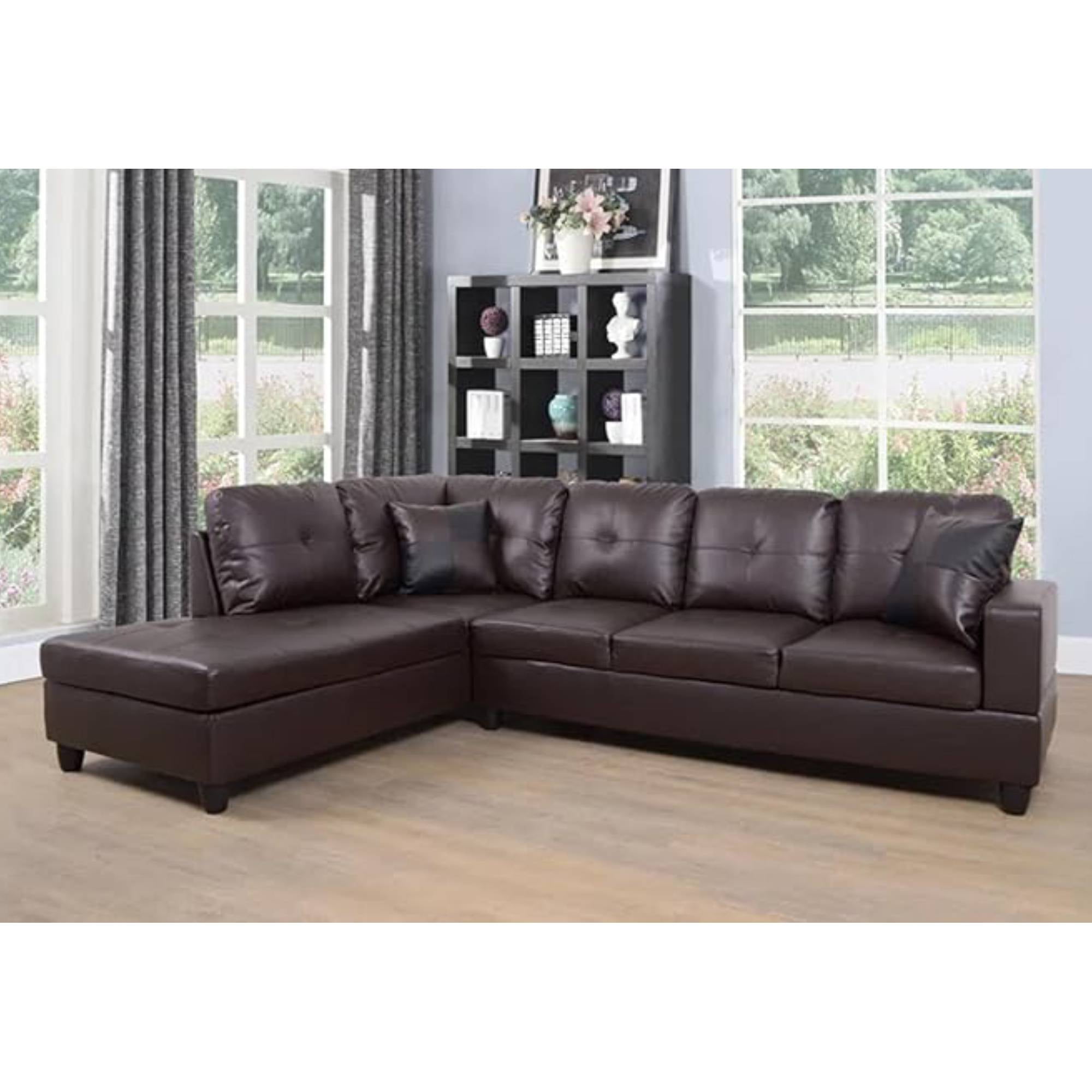 L Shape Leather sofa Couch Modern Sectional Couch with Left Chaise for Living Room Furniture Sets, Black