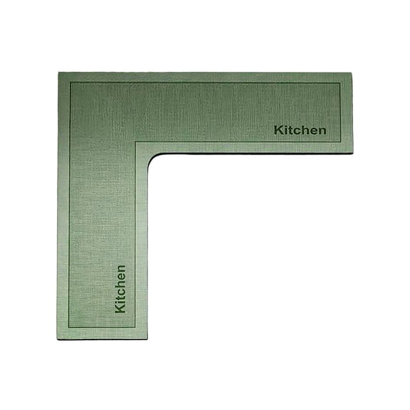 L Shape Mat, Super Absorbent Kitchen Mats, Anti-Slip Corner Mat for Home Kitchen Corner, Green