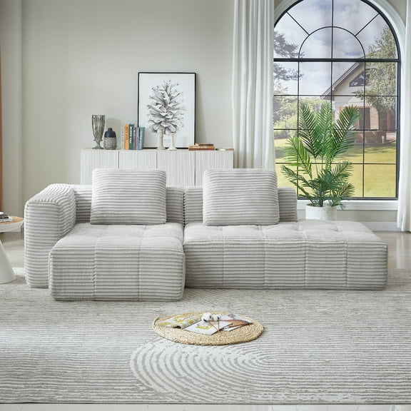 L-Shape Modular Compressed Sectional Safo Couch, Cloud Sectional Sofa with Chaise Lounge, No assembly required, Upholstered Oversized Couches for Living Room, Apartment, Light Grey