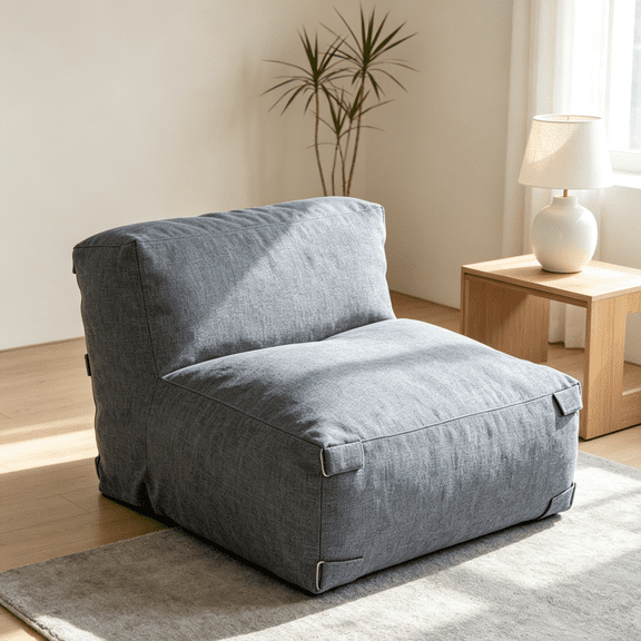 LShape Modular Floor Sofa Module, LinenLook Fabric Single Seat with Removable Cover, Compressible for Indoor Patio Use