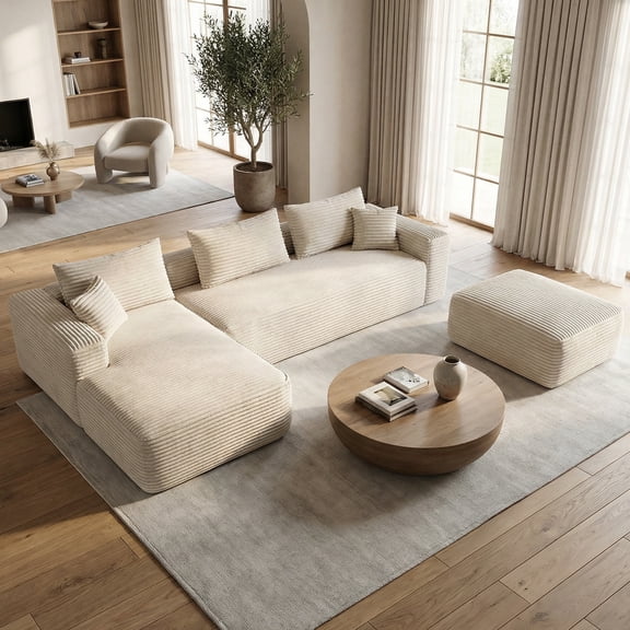 L Shape Modular Sectional Couch Spacious Comfortable 2 Seater Sofa with Pillows for Living Room Office No Assembly Required Beige