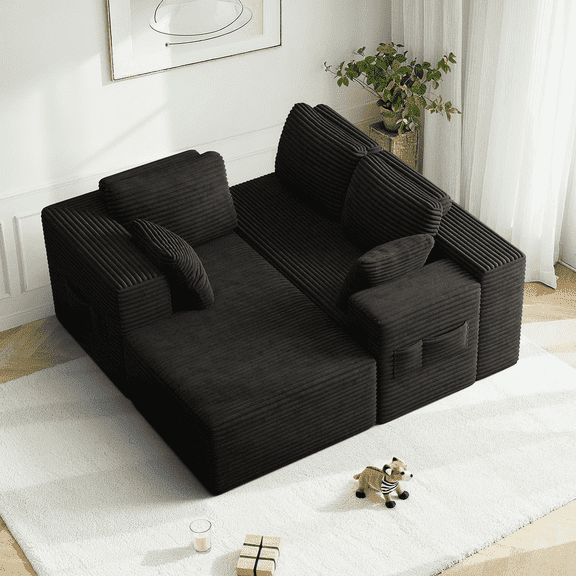 L-Shape Modular Sectional Sofa,Asofer 105" Cloud Sectional Couch with Chaise, Upholstered Corduroy Couch with Deep Seat, No Assembly Required