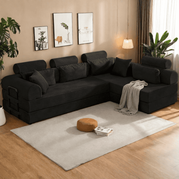 L Shape Modular Sectional Sofa, Convertible Sleeper Couch Unfolds into ...