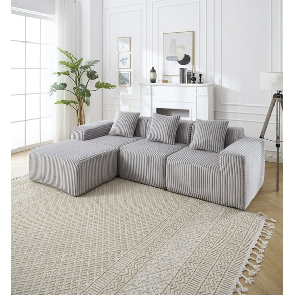 100" Modern Minimalist Modular Sectional Sofa, L-Shape Upholstered Cloud Couch with 25.6'' Deep Seats, Upholstered Couches for Living Room Bedroom, Light Gray