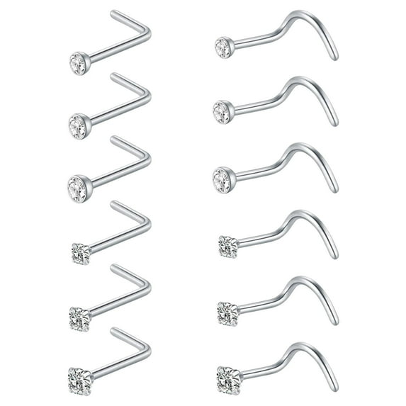 L Shape Nose Nose Rings 20g Nose Piercing Hoop Jewelry Noise Ring 22g Nose Piercing Cool Nose Piercings 12PCS Nose Studs Stainless Steel L Shaped Screw Pin Bone Nose Piercing Jewelry For Women Men