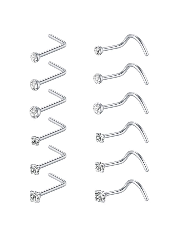 L Shape Nose Nose Rings 20g Nose Piercing Hoop Jewelry Noise Ring 22g Nose Piercing Cool Nose Piercings 12PCS Nose Studs Stainless Steel L Shaped Screw Pin Bone Nose Piercing Jewelry For Women Men