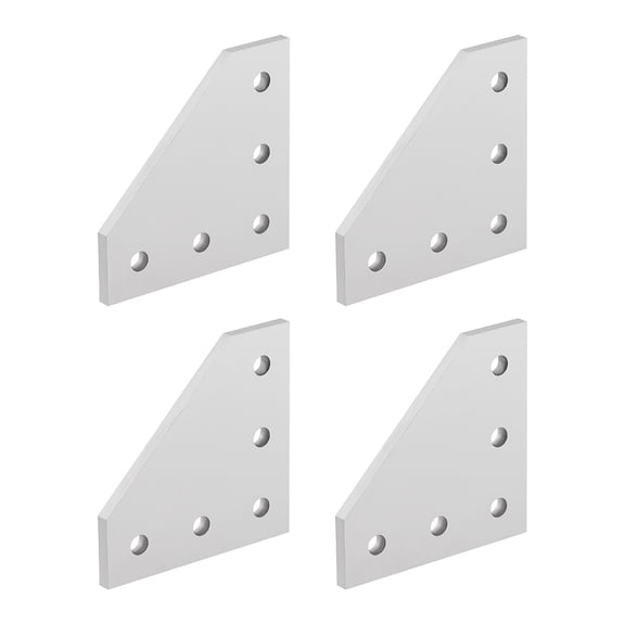 L Shape Outside Joining Plate, 60mm x 60mm x 4mm w 5-Hole Joint Bracket for 2020 Aluminum Profile, 4 Pcs (Silver)