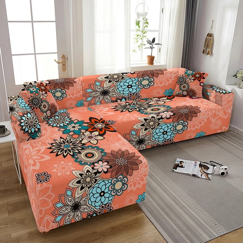 L Shape Psychedelic Mandala Sofa Cover For Living Room Boho Stretch