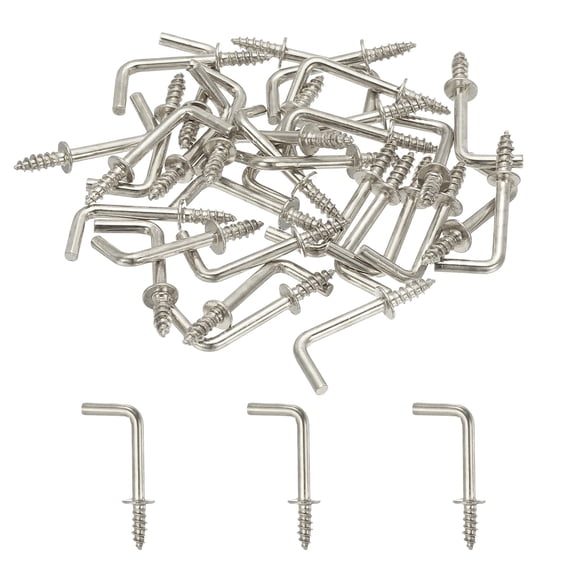 Uxcell L-Shape Screw Hooks Brass Plated Steel Shape Right Angle Medal Hooks Fit for Hanging Home Workplace Silver ["5/8 Inch"]
