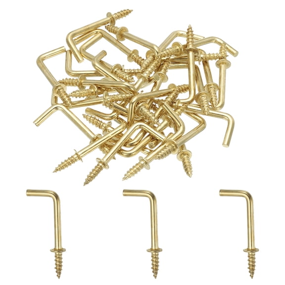Uxcell L-Shape Screw Hooks Brass Plated Steel Shape Right Angle Medal Hooks Fit for Hanging Home Workplace Gold ["7/8 Inch"]