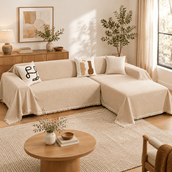 L Shape Sectional Couch Slipcover 2-Piece Chenille Washable Protector ...