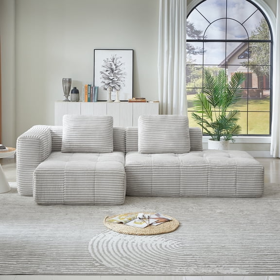 L-Shape Sectional Sofa with Chaise, Modular Cloud Couch, Compressed Chenille Fabric Sofa, No Assembly Required, Upholstered Oversized Furniture for Living Room, Apartment, Light Grey