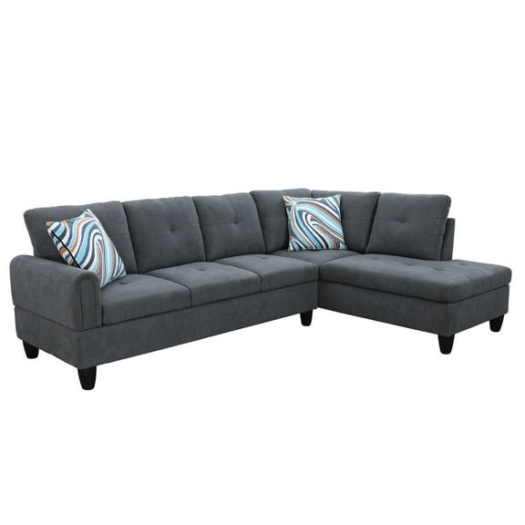 L Shape Sectional Sofa Couches Set, Modern Leather Corner Sofa Couch with Right Chaise for Living Room, Dark Grey