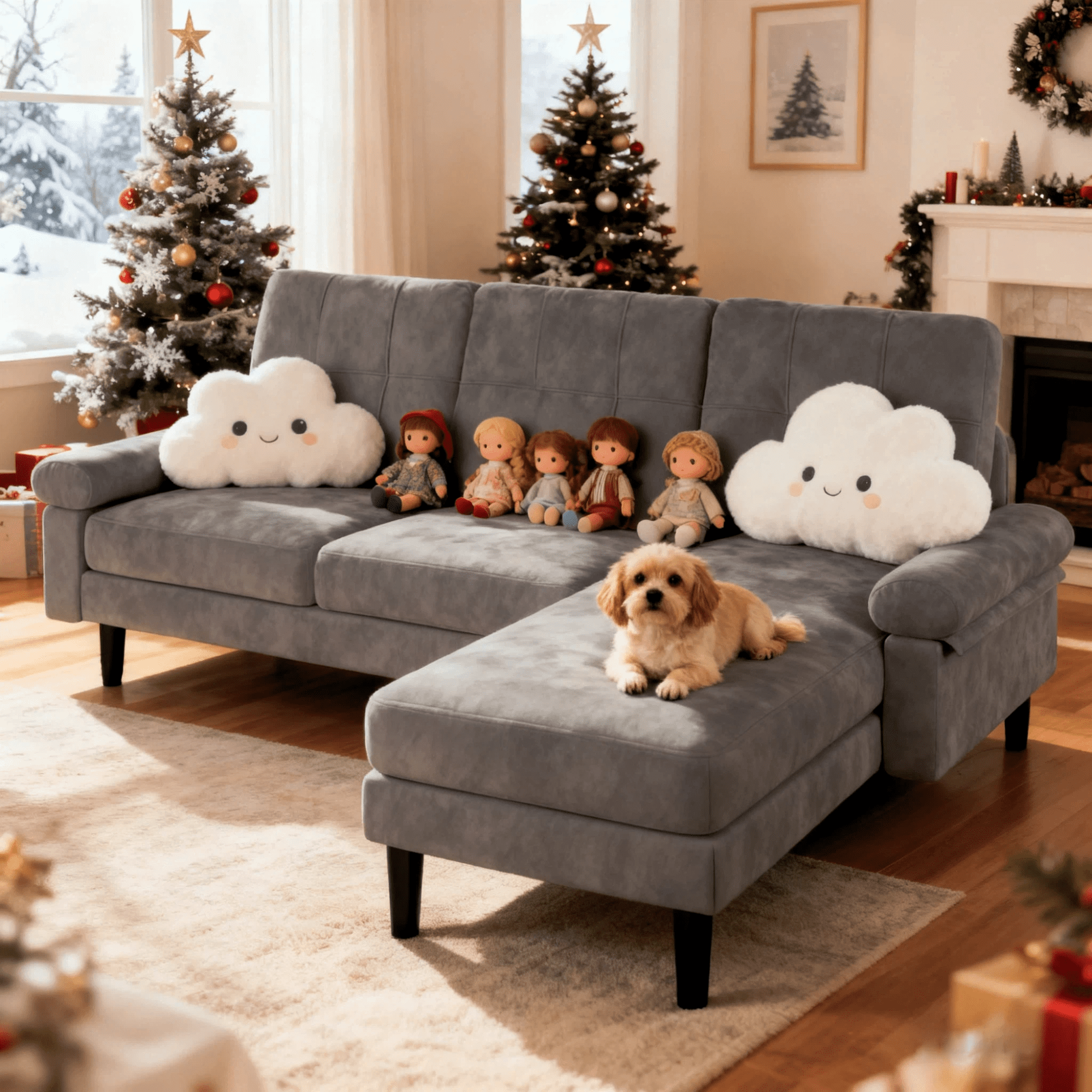 Sofa Bed, Lofka 82" L Shaped Sectional Sofa and Couch with Moveable and Storage Ottoman for Family Gatherings, Living Room Furniture in Dark Gray