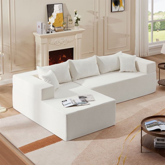 L-Shape Sectional Sofa, Modular Sectional Sofa Set with Pillows, 3 Seater Minimalist Style Free Combination Couch for Office, Apartment, Living Room