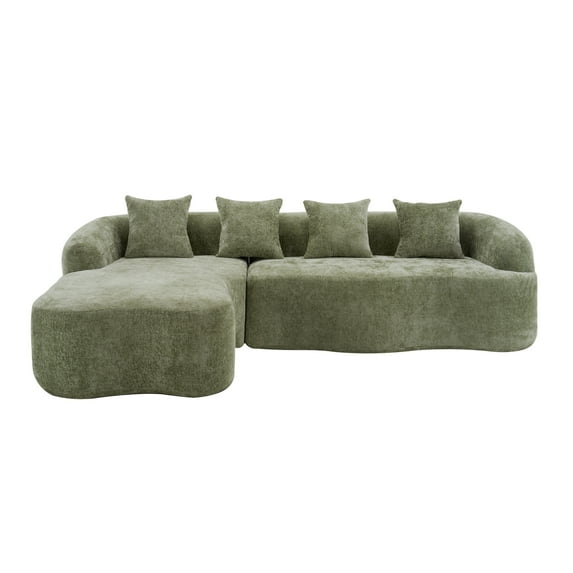 L-Shape Sectional Sofa with Curved Chaise, Modular Chenille for Apartments