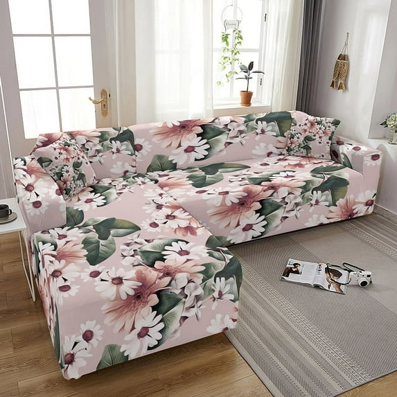L Shape Sofa Cover Floral Print Elastic Combination Couch Covers Stretch Slipcovers Furniture Protector For Living Room