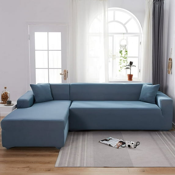L Shape Sofa Need Buy 2pcs Sofa Cover Grey Corner Sofa Covers for Living Room Elastic Spandex Couch Cover Stretch Slipcovers