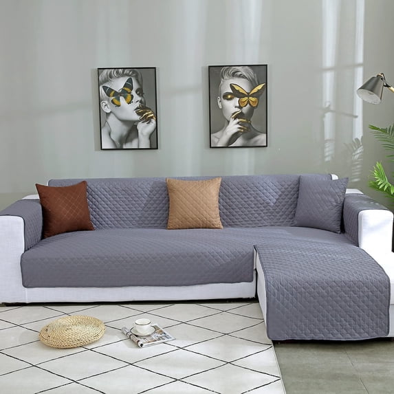L Shape Sofa Slipcover Reversible Sectional Couch Cover Chaise Lounge Cover Furniture Protector Cover,Large Size,Gray