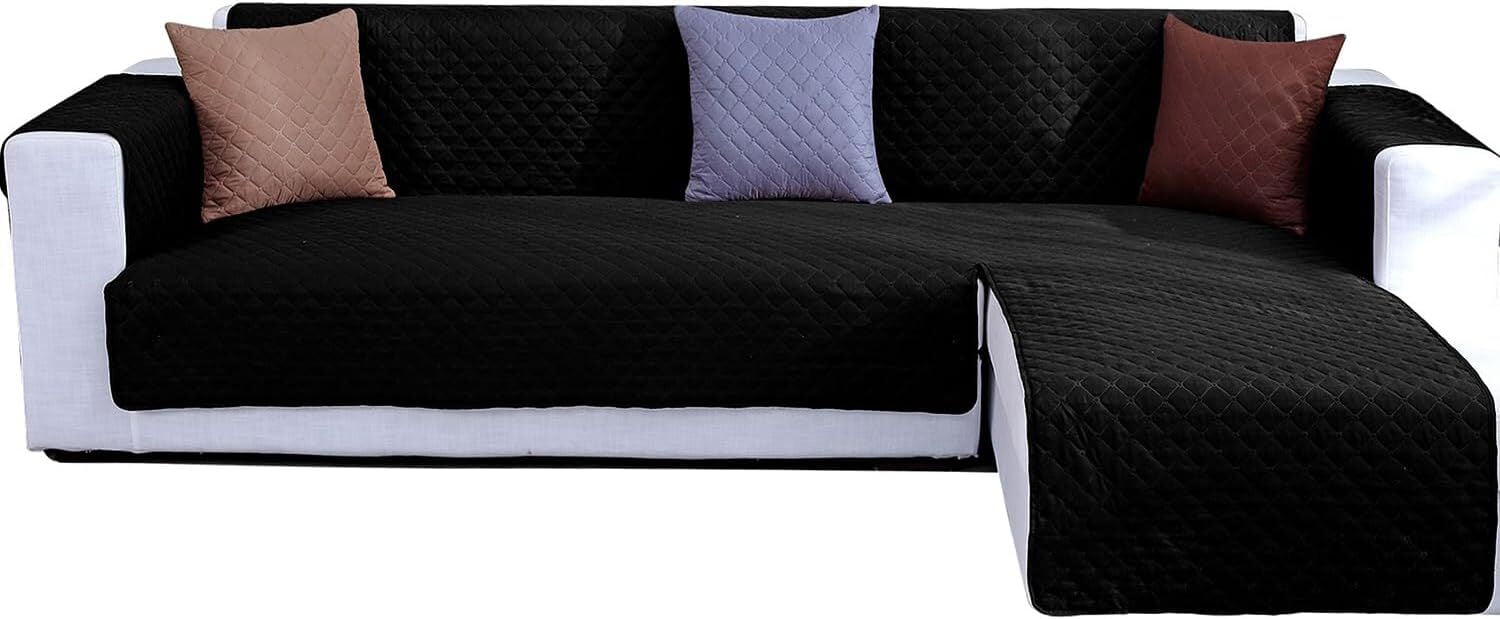 L Shape Sofa Slipcover Reversible Sectional Couch Cover Chaise Lounge Cover Furniture Protector Cover,Medium Size,Black