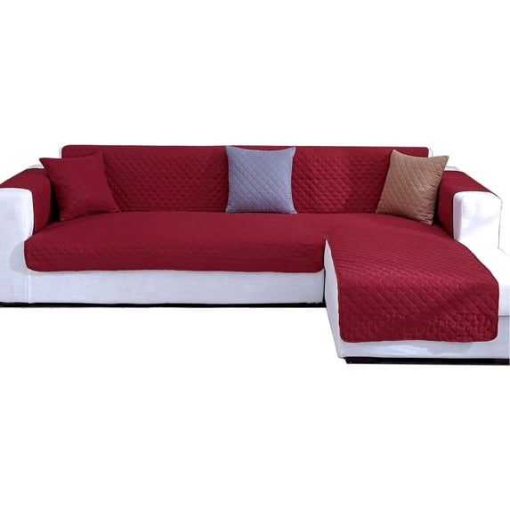 L Shape Sofa Slipcover Reversible Sectional Couch Cover Chaise Lounge Cover Furniture Protector Cover,Medium Size,Red