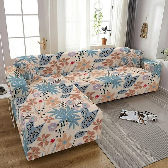 L Shape Stretch Sofa Cover Beautiful Flowers Design Non-Slip Universal Elastic Slipcover For All Seasons 1 2 3 4 Seaters