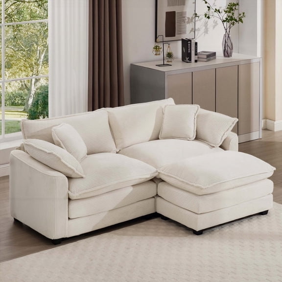Modern Corduroy 2-Seater Sofa 85cm with Ottoman for Small Spaces