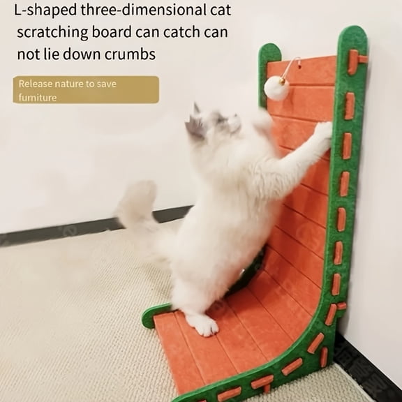 L-Shaped 3D Cat Scratching Board - Wall-Mounted Climbing Toy with Durable Felt, Space-Saving Design for Indoor Cats - Non-Shedding